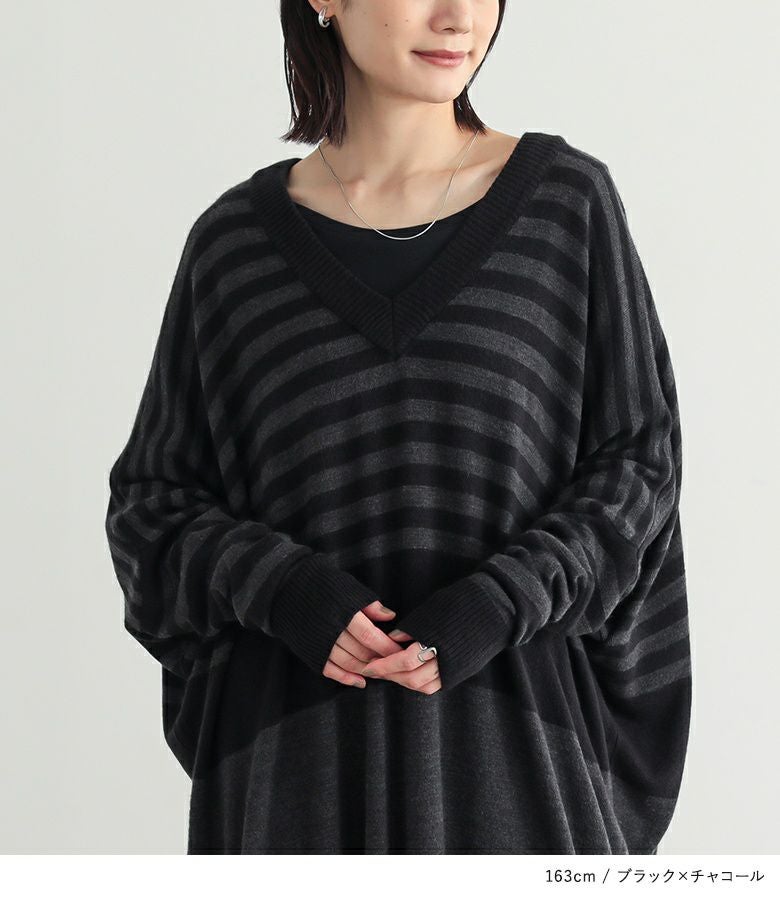 n'OrLABELカシミヤタッチボーダーニットワンピース』