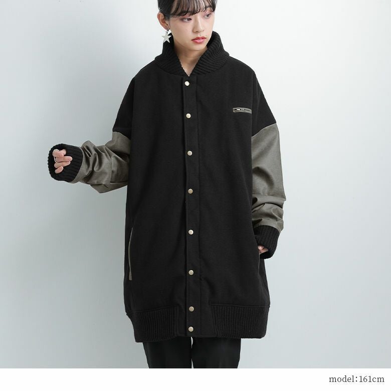 【極美品】 MAX&Co オーバーサイズ スタジャン ボンバージャケット 切替 kOhAKU大人めモード×ロングスタジャン』レディースファッション通販