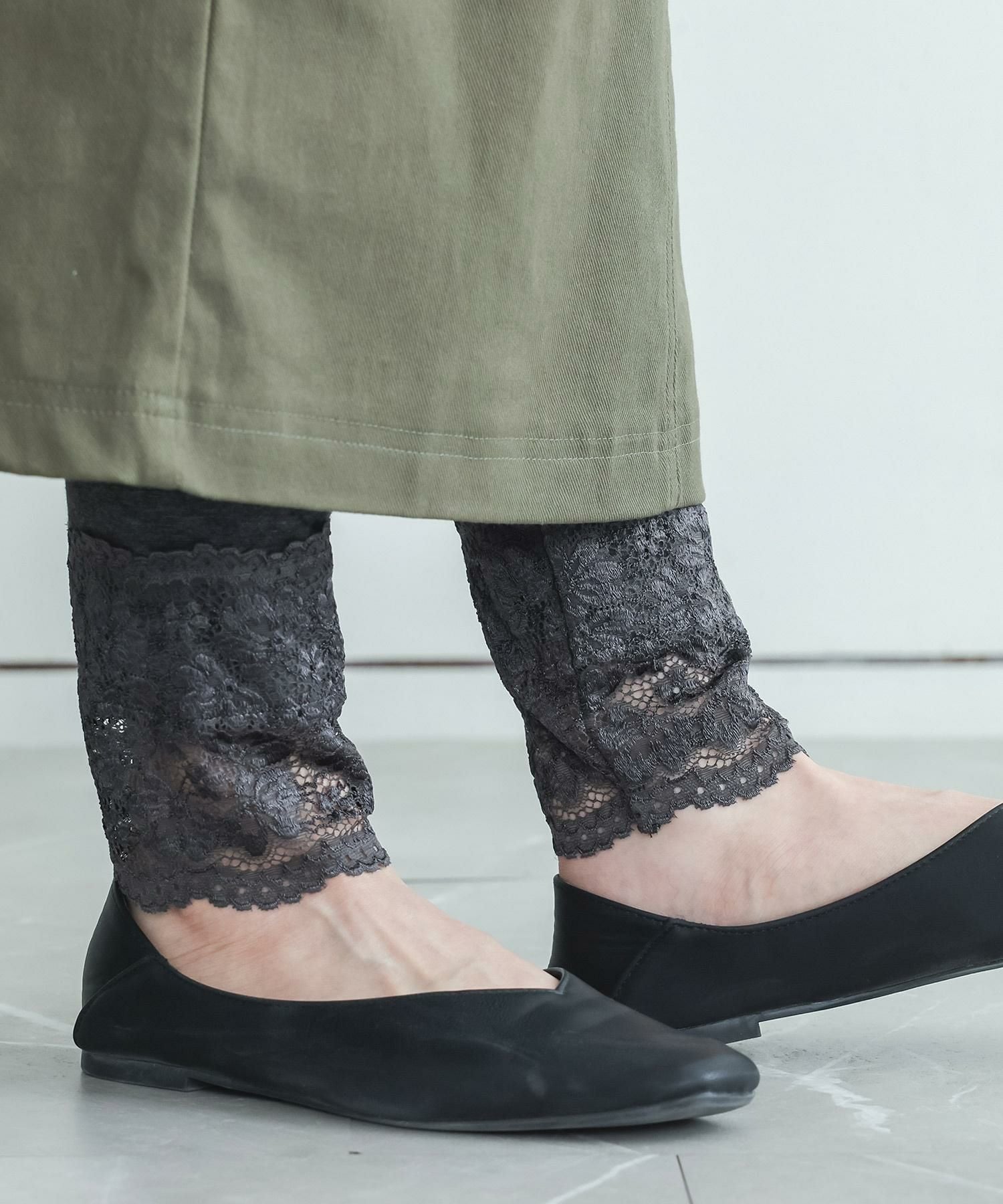 ★新品　n'OrLABEL 10分丈レースレギンス　ブラック×杢グレー★２枚組 n'OrLABEL10分丈オトナレースレギンス』