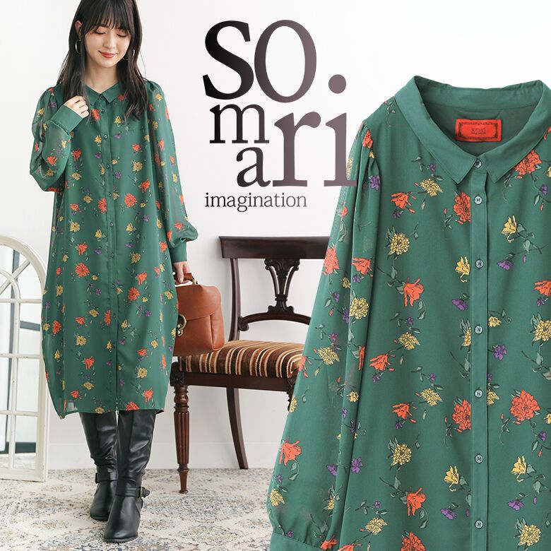 somari imagination花柄シフォンワンピース