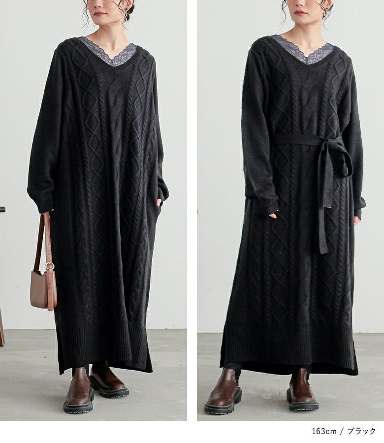 n'OrLABELアランケーブルニットワンピース』