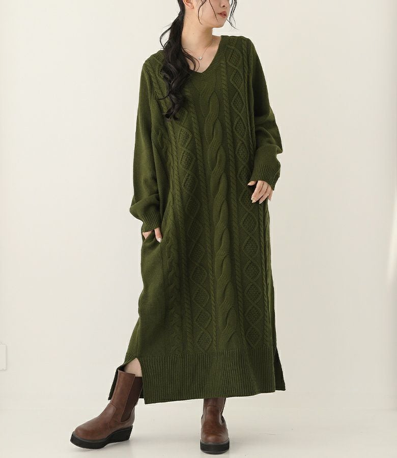 n'OrLABELアランケーブルニットワンピース』