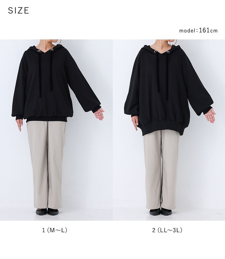 体型や好みの着用感に合わせて選べる1（M～L）と2（LL～3L）の2サイズ展開。ゆったりとしたオーバーサイズラインが、体型を自然にカバーしながら快適な着心地を叶えます。
