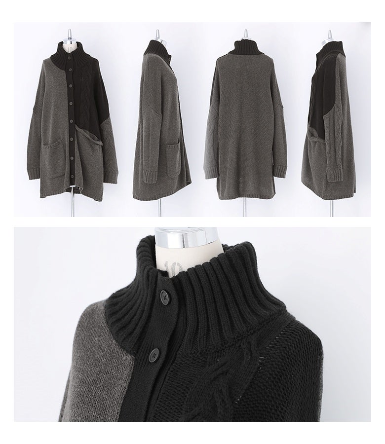 太リブのハイネックとシックなグレー×ブラックの配色切替。落ち感のあるロングシルエットが全身の縦ラインを綺麗に強調し、360度美ラインをキープします。