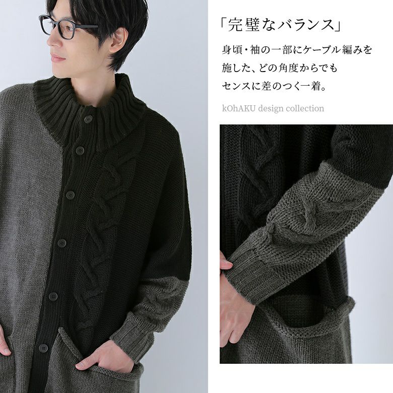 kOhAKUざっくり編み配色ニットカーディガン』