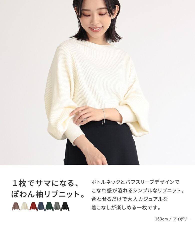 n'OrLABELパフスリーブデザインリブニット』