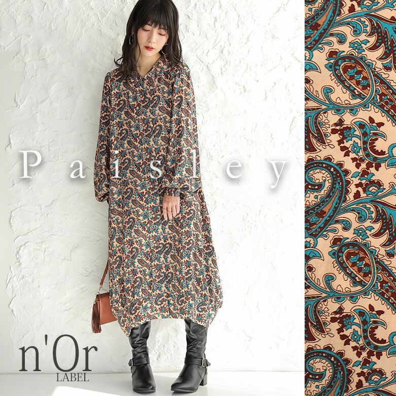 n'OrLABELペイズリーシャツワンピース