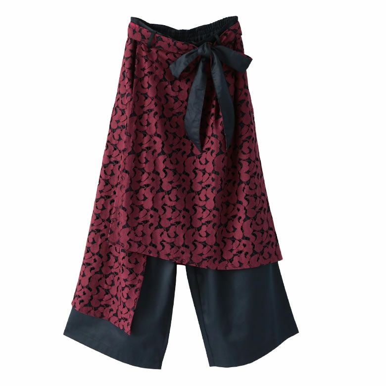 somari imagination配色レース巻きスカート風ワイドパンツ』