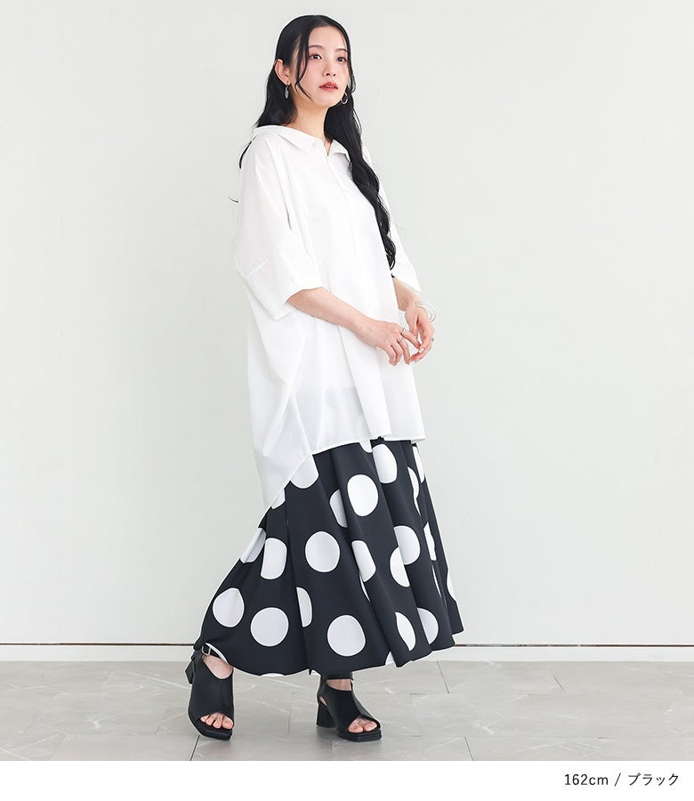 n'OrLABELドット柄フレアロングスカート』レディースファッション通販