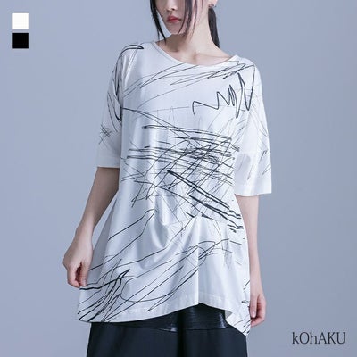 kOhAKU(コハク)アシンメトリー手書き風デザインTシャツ