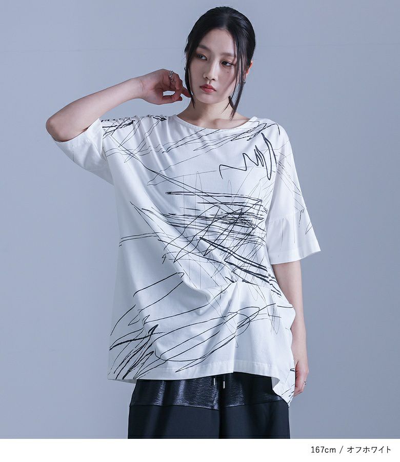 希少 新品タグ付き ワイズ レイヤード アシンメトリー 変形 デザイン Tシャツ kOhAKUアシンメトリー手書き風デザインTシャツ』
