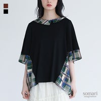 somari imagination(ソマリイマジネーション)アシメ襟チェック柄フレアTシャツ