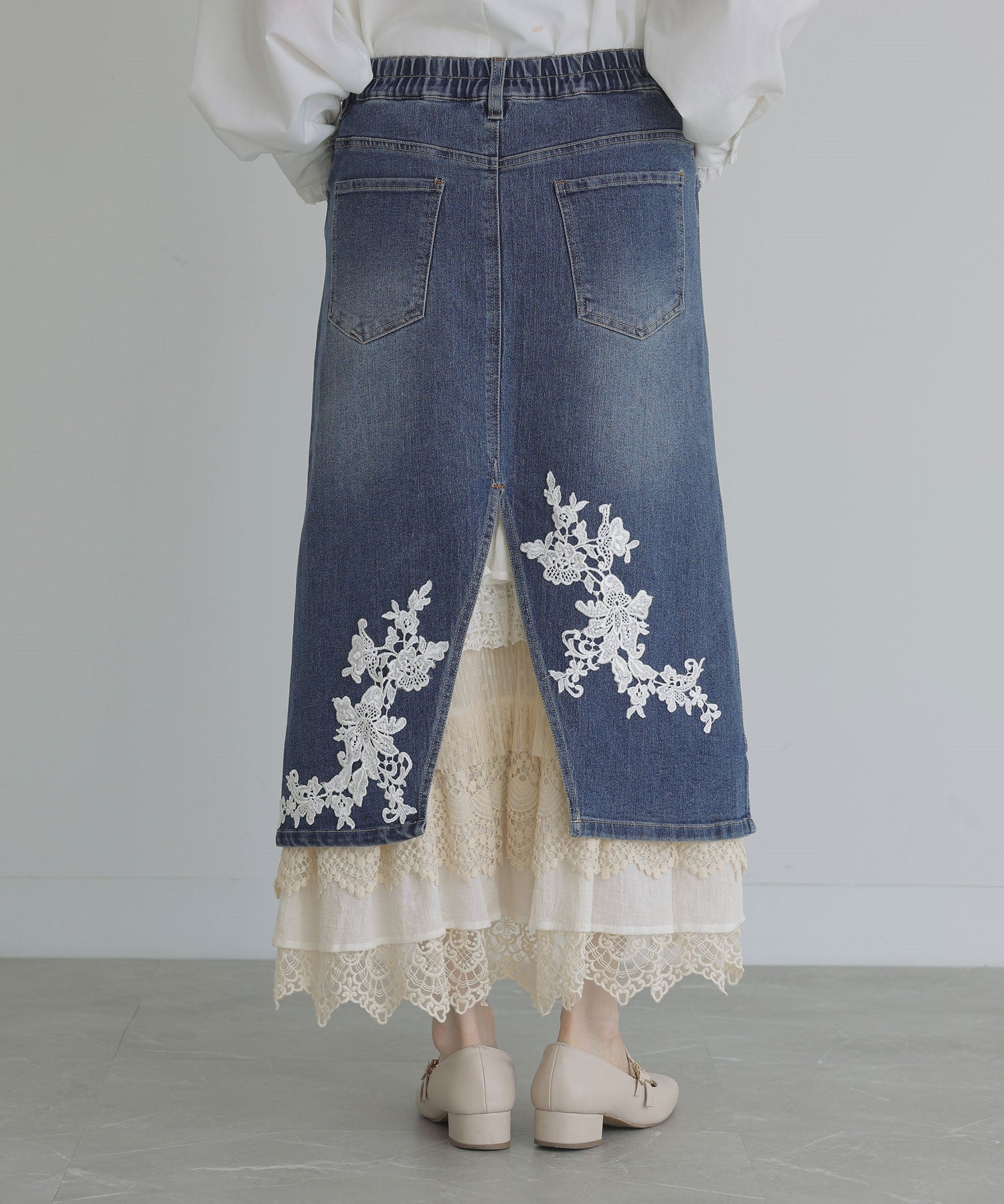 somari imaginationレースライナーアシメデニムスカート』