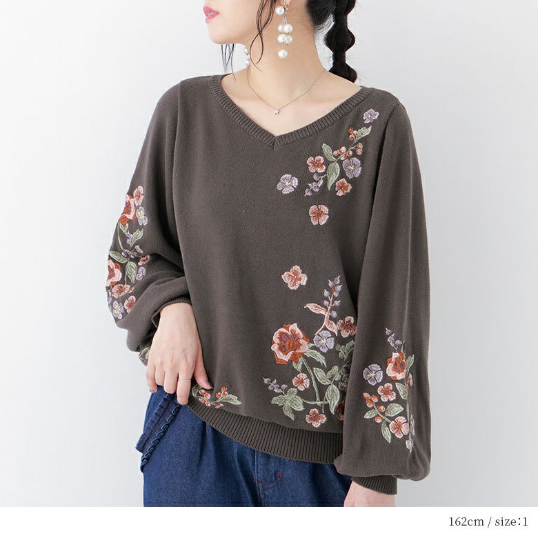 somari imagination花柄刺繍Vネックニット』レディースファッション