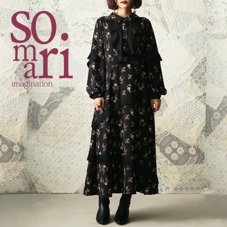somari imaginationラッフルプリーツ花柄ワンピース』