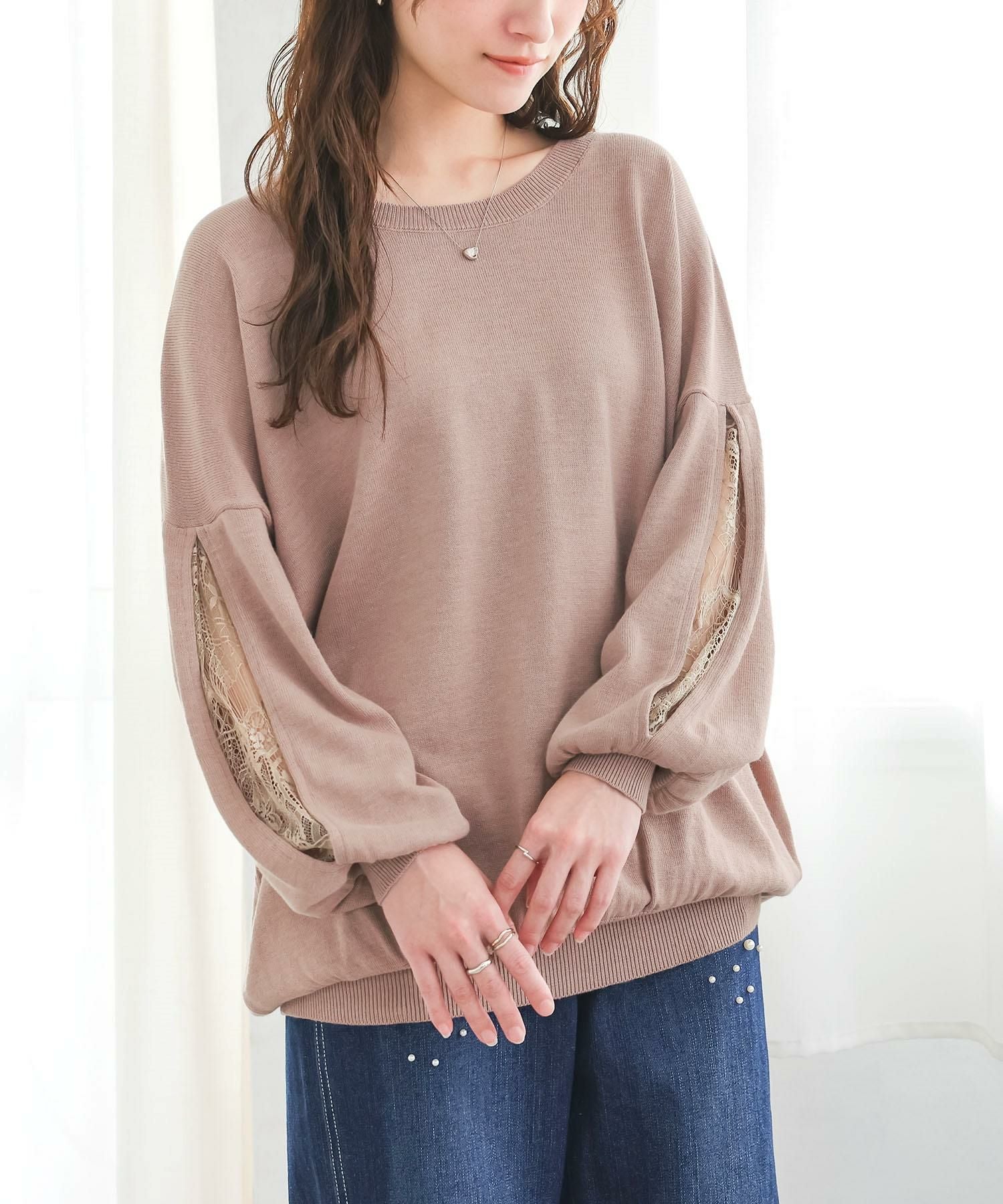 n'OrLABELスラッシュスリーブレースニット』レディースファッション