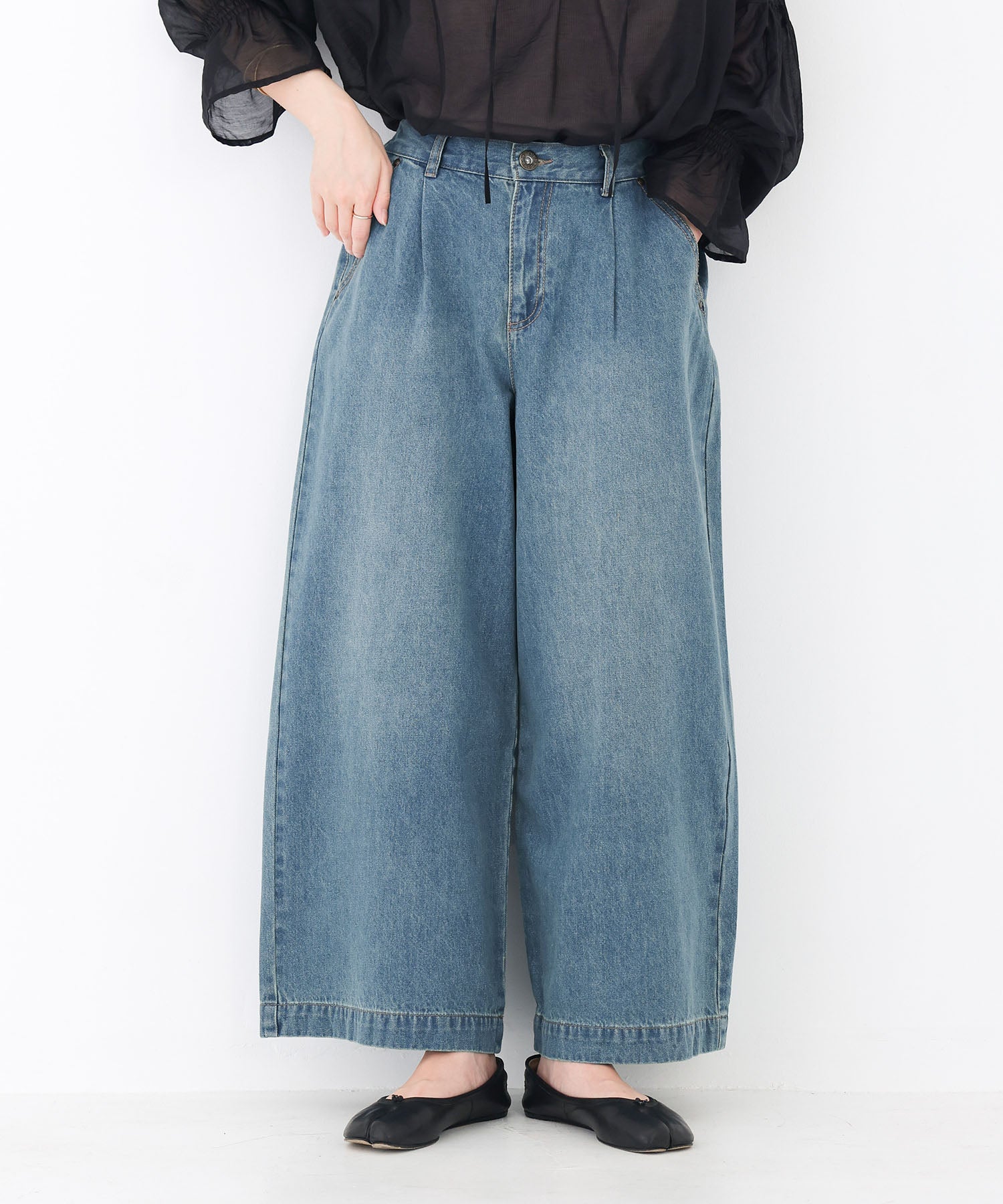 n'OrLABELきれい見えデニムワイドパンツ』レディースファッション通販