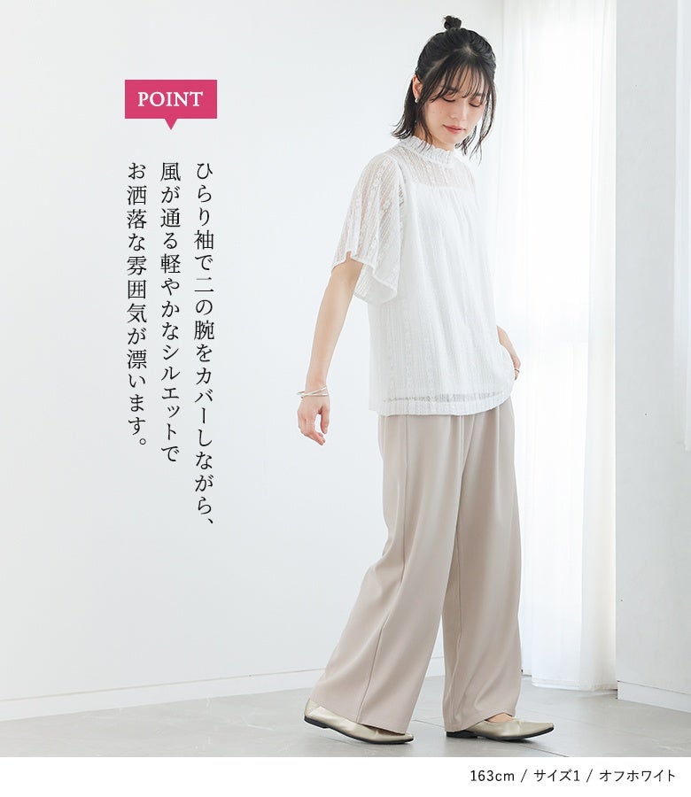 n'OrLABELスタンドネック総レース半袖ブラウス』
