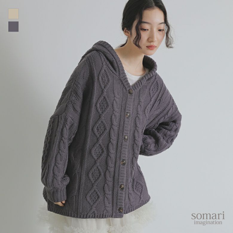 somari ロングカーディガン　ニット　新品未使用タグ付き　ソマリ　フード付き somari imagination花柄手刺繍ニットカーディガン』【メール便不可