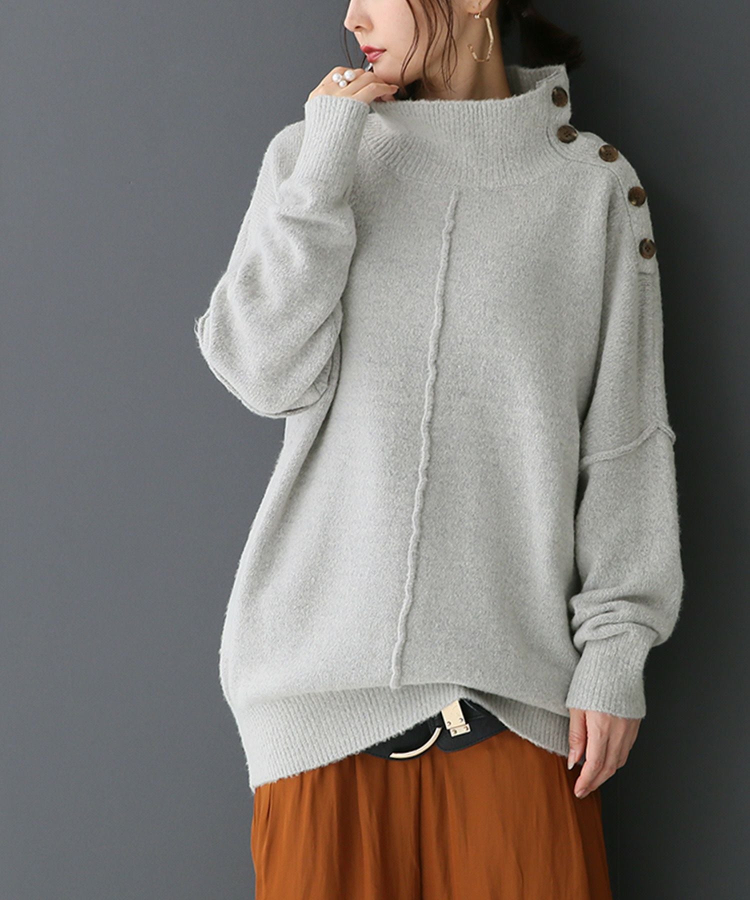 Ruta　Drawer2019AW9G畦ショルダーボタンタートルニット n'OrLABELショルダーボタンタートルニット』