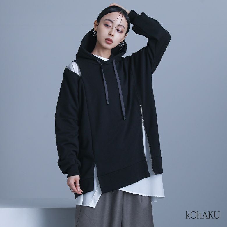 kOhAKUスラッシュ×ジップデザインパーカー』