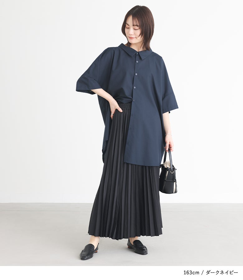 【試着のみ】インゲボルグ ネイビー カメリアドット柄 ポリロングシャツ/2022 n'OrLABEL洗練デザインロングシャツ』