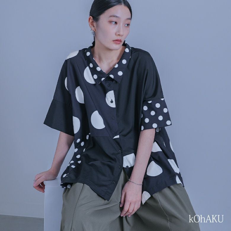 kOhAKUドット切替アシメシャツ』レディースファッション通販サイトの