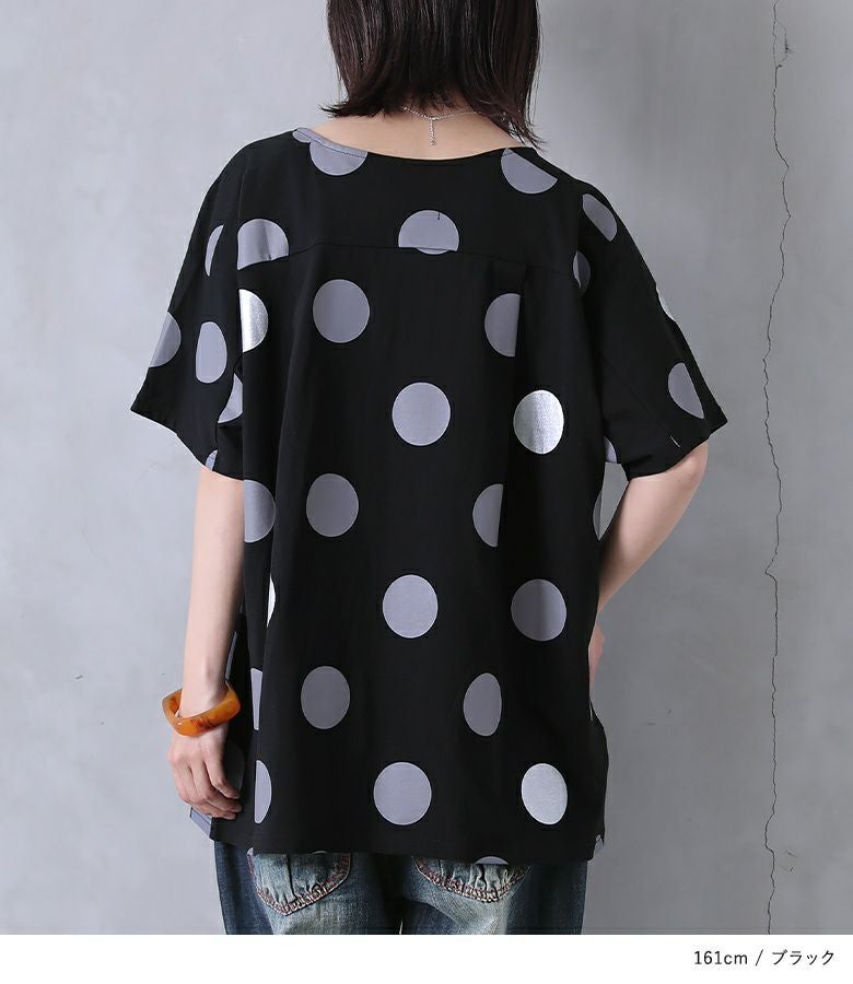n'OrLABEL配色ドット柄ドルマンTシャツ』