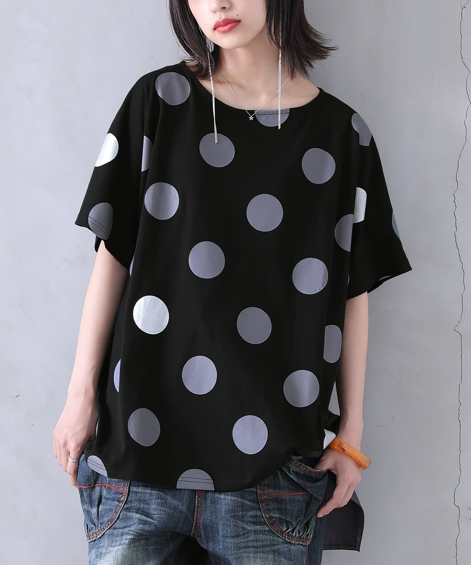 SOOR PLOOM ドット柄 Tシャツ 92cm n'OrLABEL配色ドット柄ドルマンTシャツ』