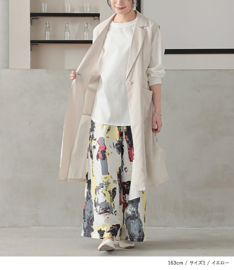 n'OrLABEL水彩アートプリントワイドパンツ』