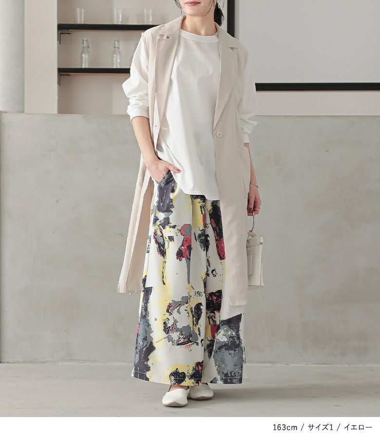 n'OrLABEL水彩アートプリントワイドパンツ』