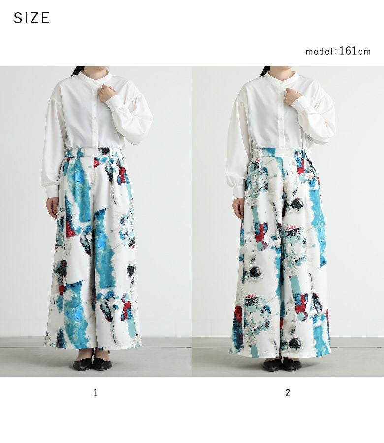 n'OrLABEL水彩アートプリントワイドパンツ』