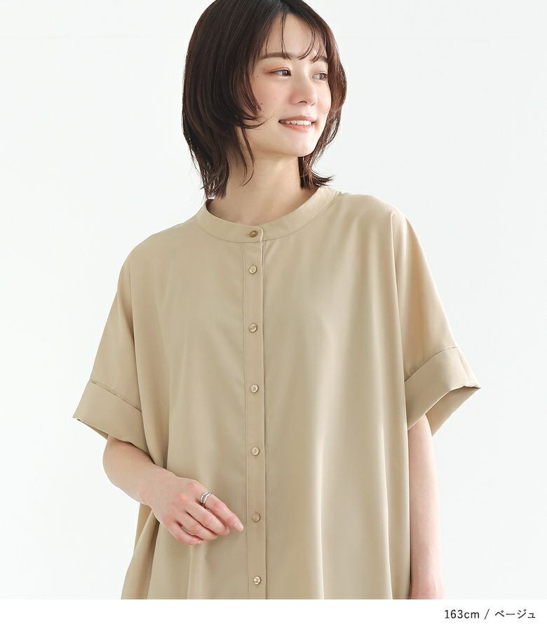 n'OrLABELバンドカラー半袖シャツワンピース』レディースファッション