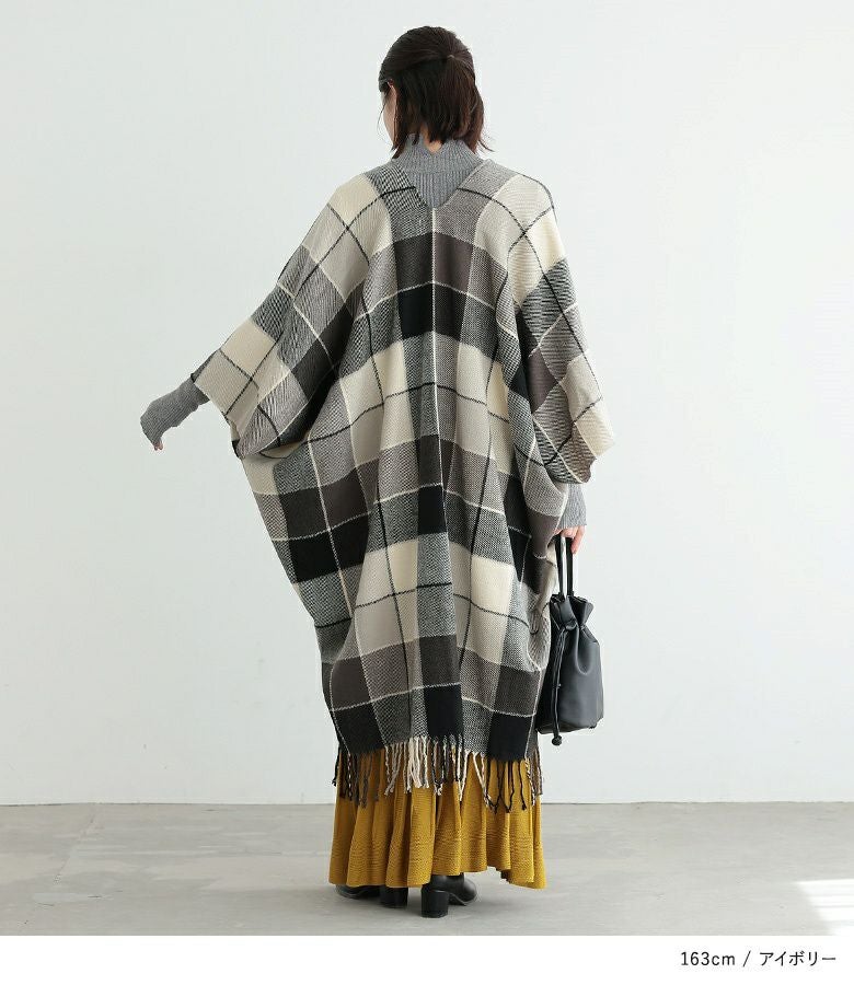n'OrLABELチェック柄ストールポンチョ』
