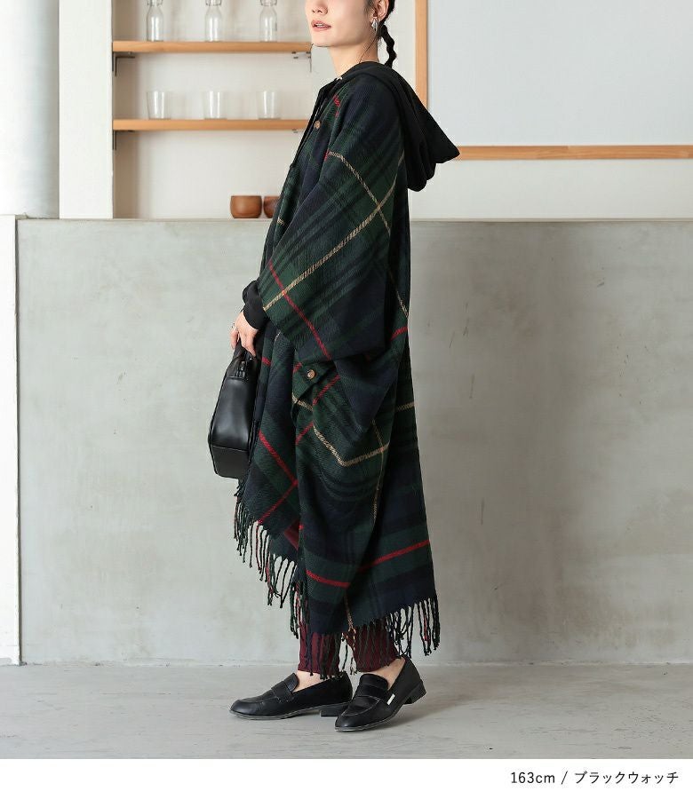 n'OrLABELチェック柄ストールポンチョ』