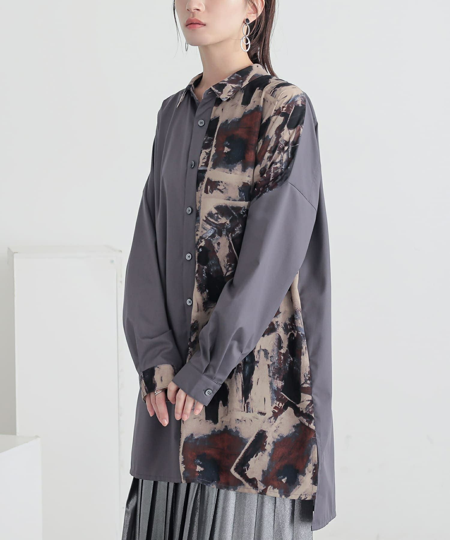 未使用タグ付きAve Angelinaペイズリー柄コクーンロングシャツ antiqua（アンティカ） ペイズリー柄 シャツ レディース 長袖 トップス