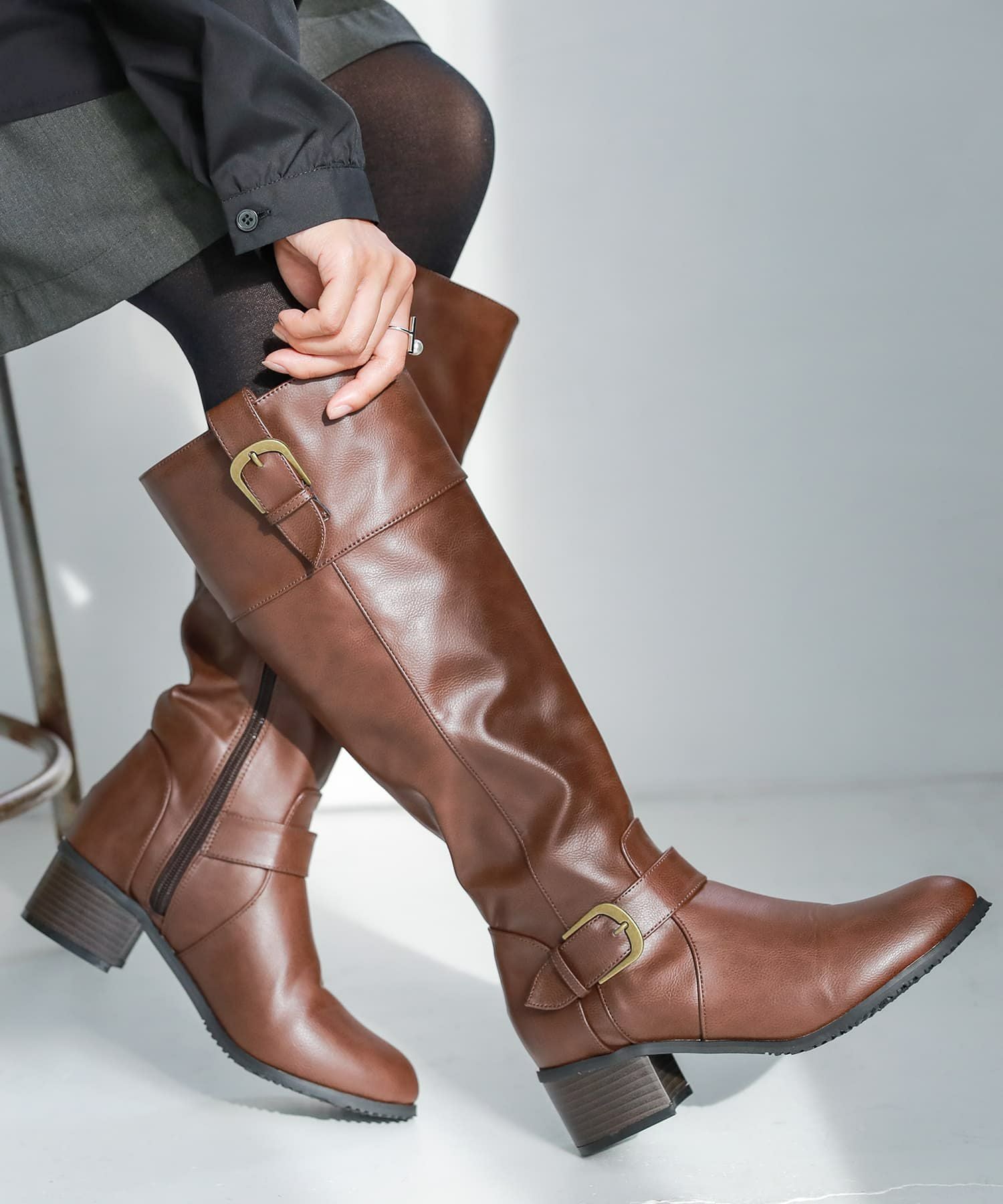 n'OrLABELベルトデザインロングブーツ』レディースファッション通販