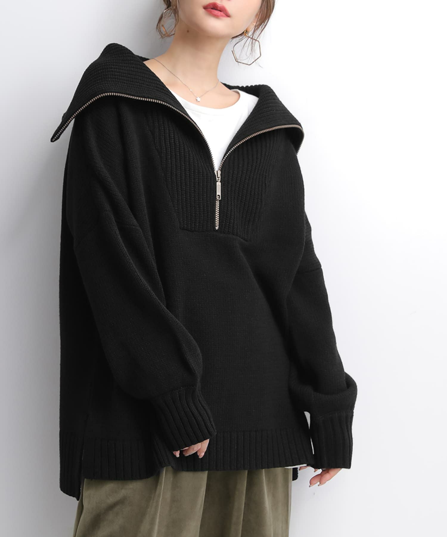 オシャレウォーカー nOrLABEL セーラーカラーハーフジップニット n'OrLABELセーラーカラーハーフジップニット』レディースファッション
