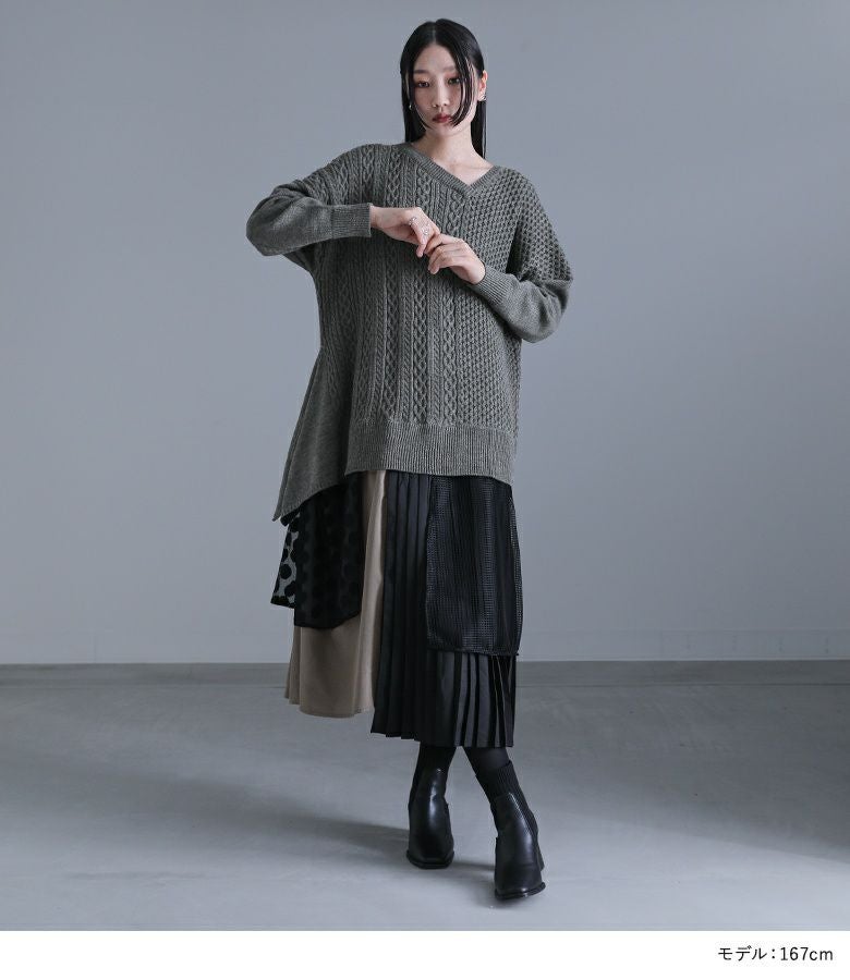 kOhAKU異素材ドッキングニットワンピース』レディースファッション通販