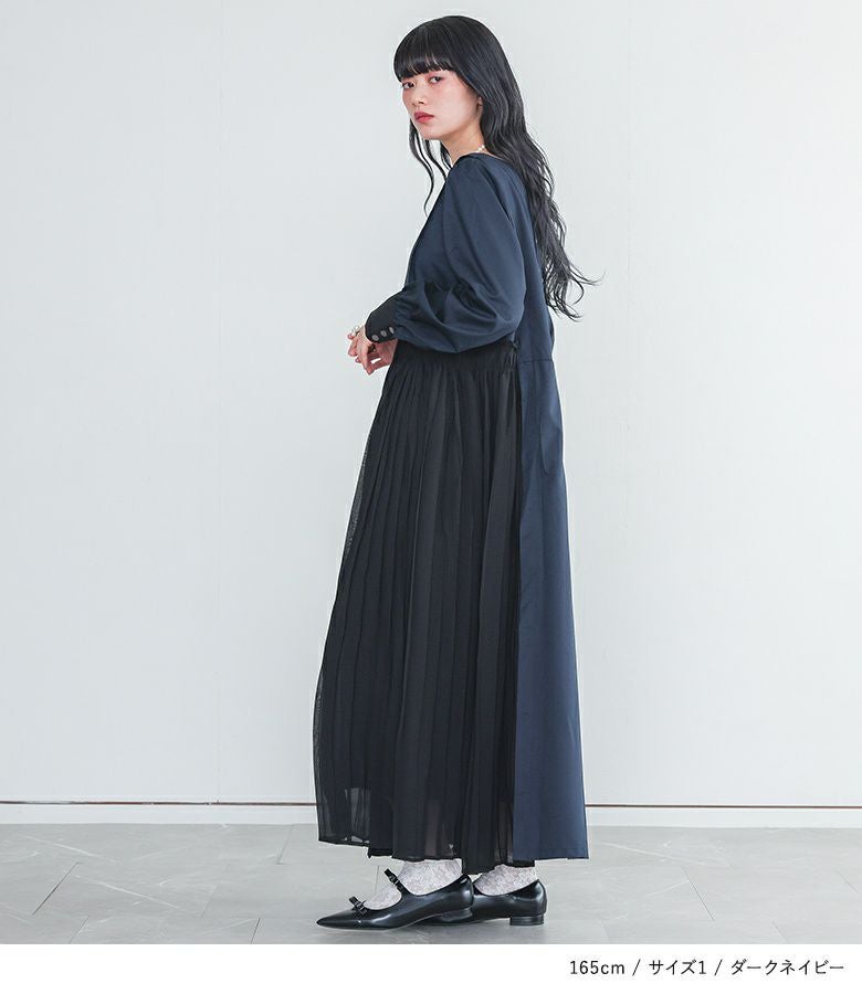 somari imagination異素材プリーツ切替アシメワンピース』