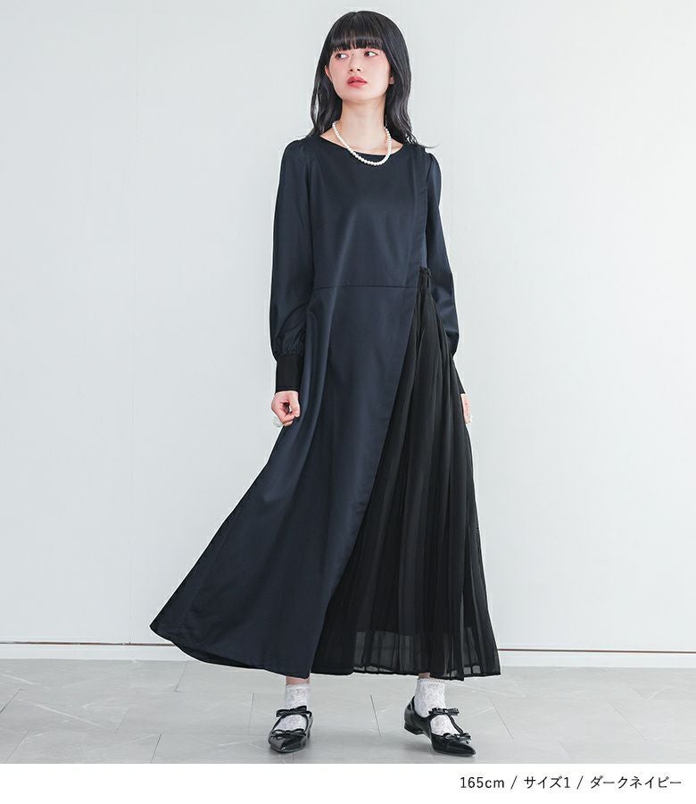 somari imagination異素材プリーツ切替アシメワンピース』