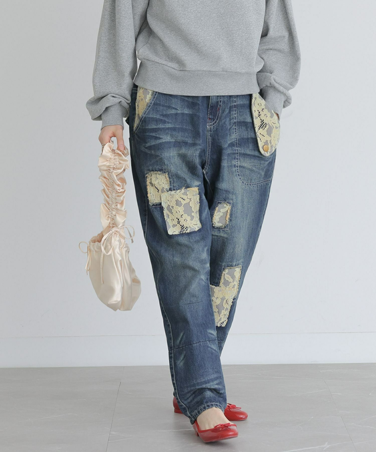 somari imaginationレースサルエルデニムパンツ』