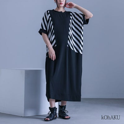 kOhAKU(コハク)ボーダー柄切り替えコクーンワンピース