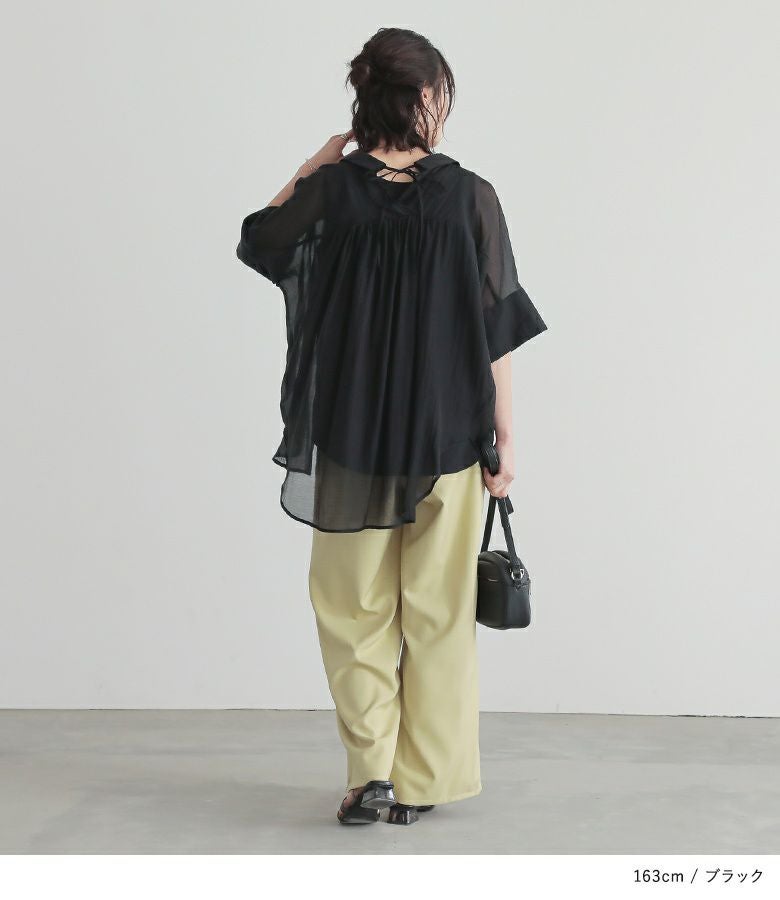 n'OrLABELバックリボン5分袖シアーシャツ』