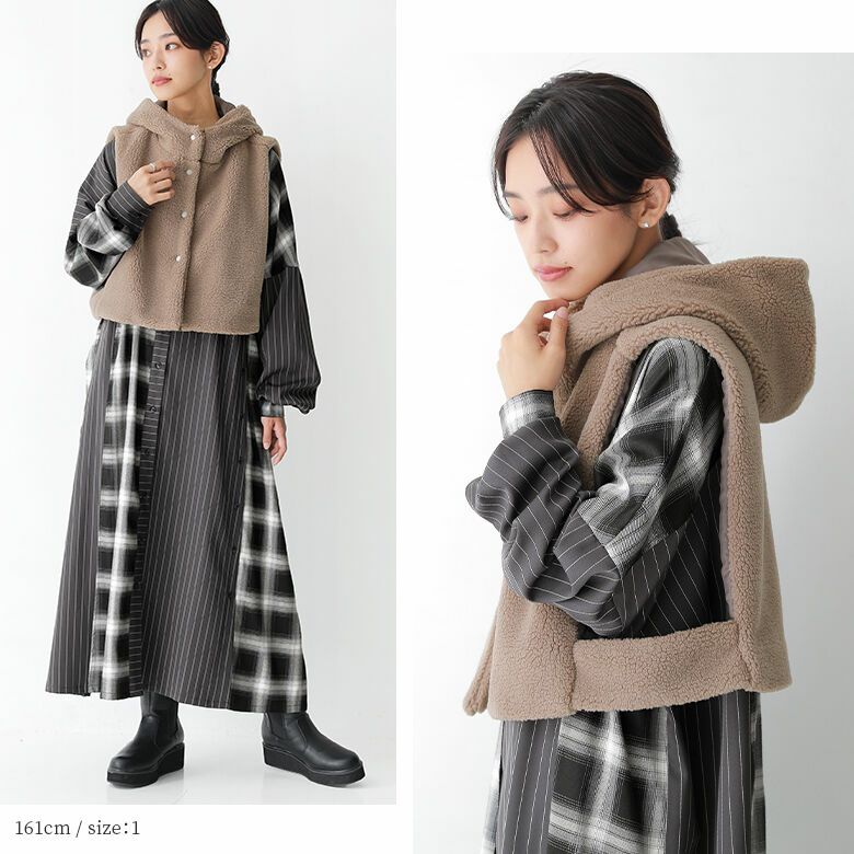 kOhAKU異素材キルティングコート＆ボアベストセット』