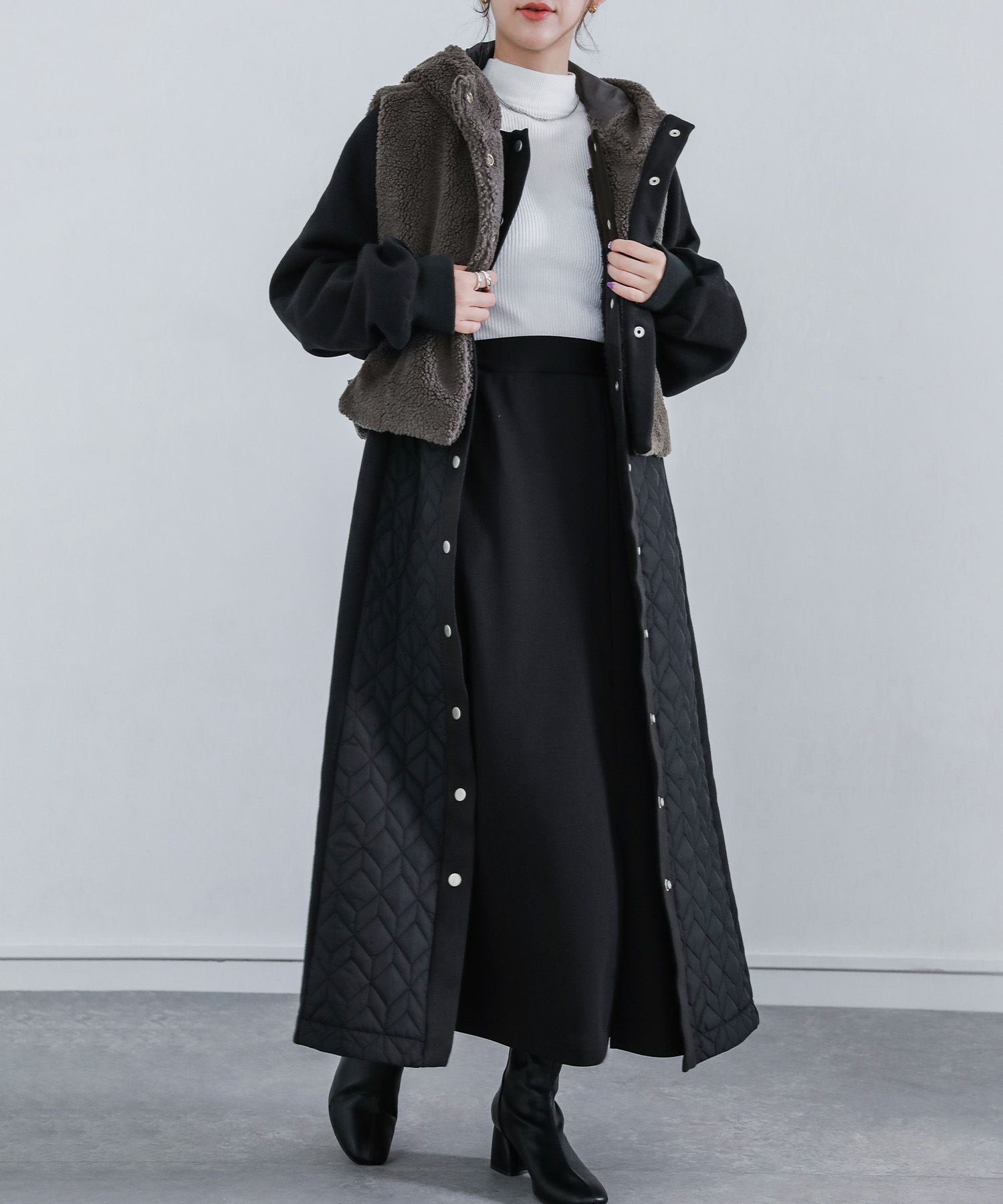 kOhAKU異素材キルティングコート＆ボアベストセット』