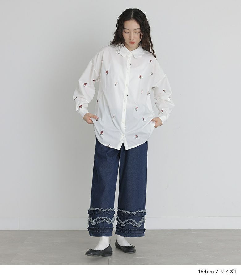 somari imaginationフリルデザインクロップドデニムパンツ』