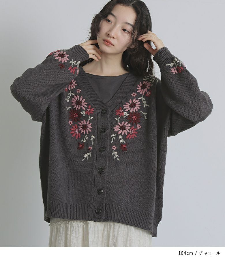 somari imagination花柄手刺繍ニットカーディガン』