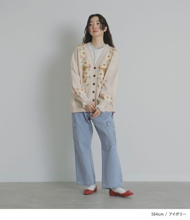 somari imagination花柄手刺繍ニットカーディガン』
