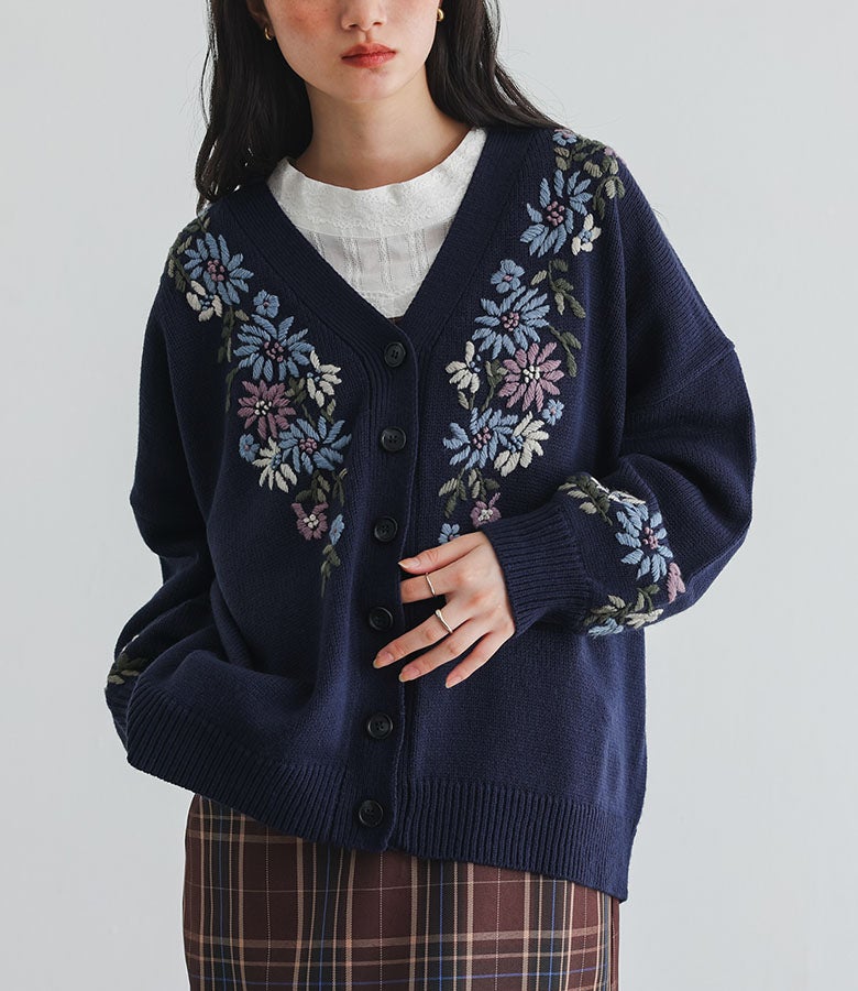 somari imagination花柄手刺繍ニットカーディガン』